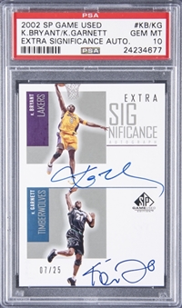 2002-03 SP Game Used "Extra Significance" Auto. #KB/KG Kobe Bryant/Kevin Garnett Dual Signed Card (#07/25) – PSA GEM MT 10
